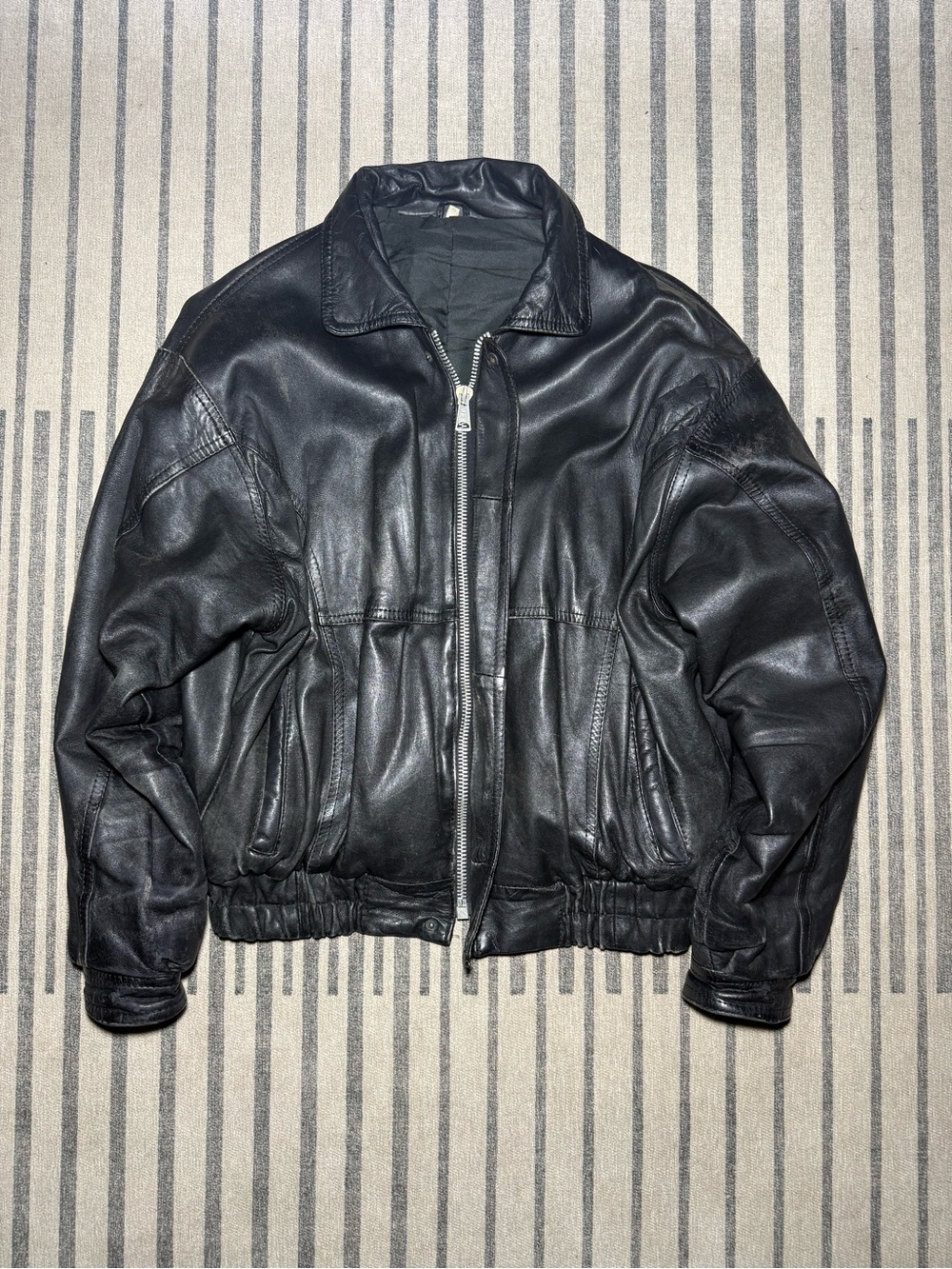Vintage 60s/70s Leather Bomber Jacket XL - Rare British CLIX Zipper